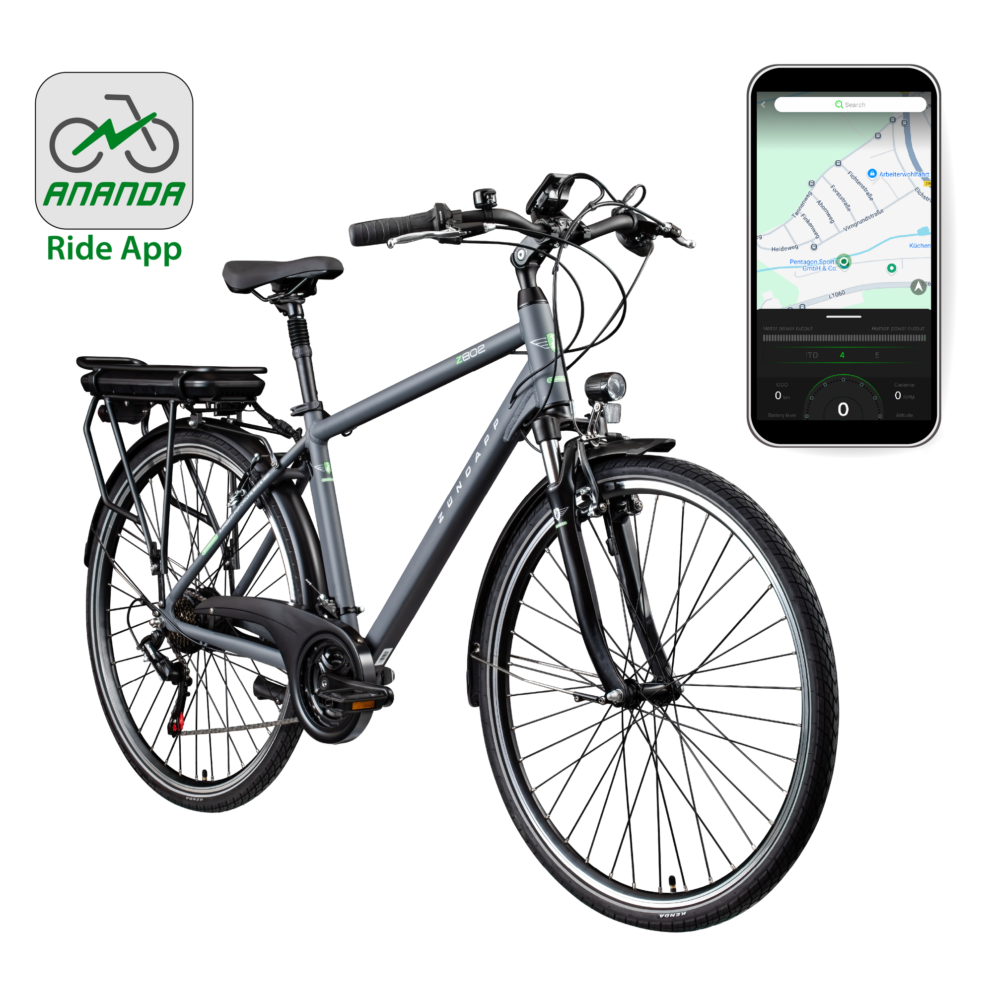 Zndapp Z802 E Bike 28 Zoll Trekkingrad grau/grn | pentagonsports.de