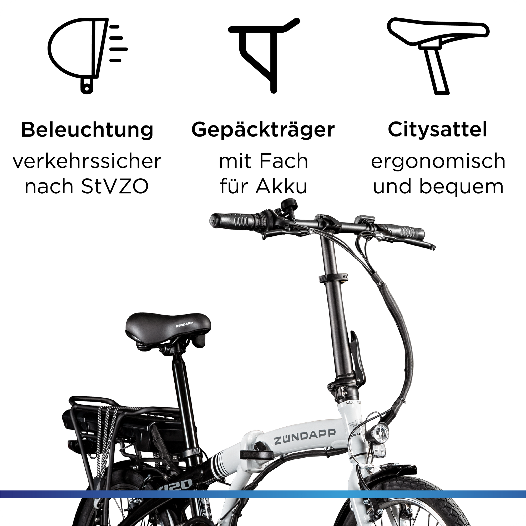 Zndapp Z120 20 Zoll E Bike Faltrad fr Damen Herren 150 - 185 cm E Klapprad  schwarz wei | pentagonsports.de