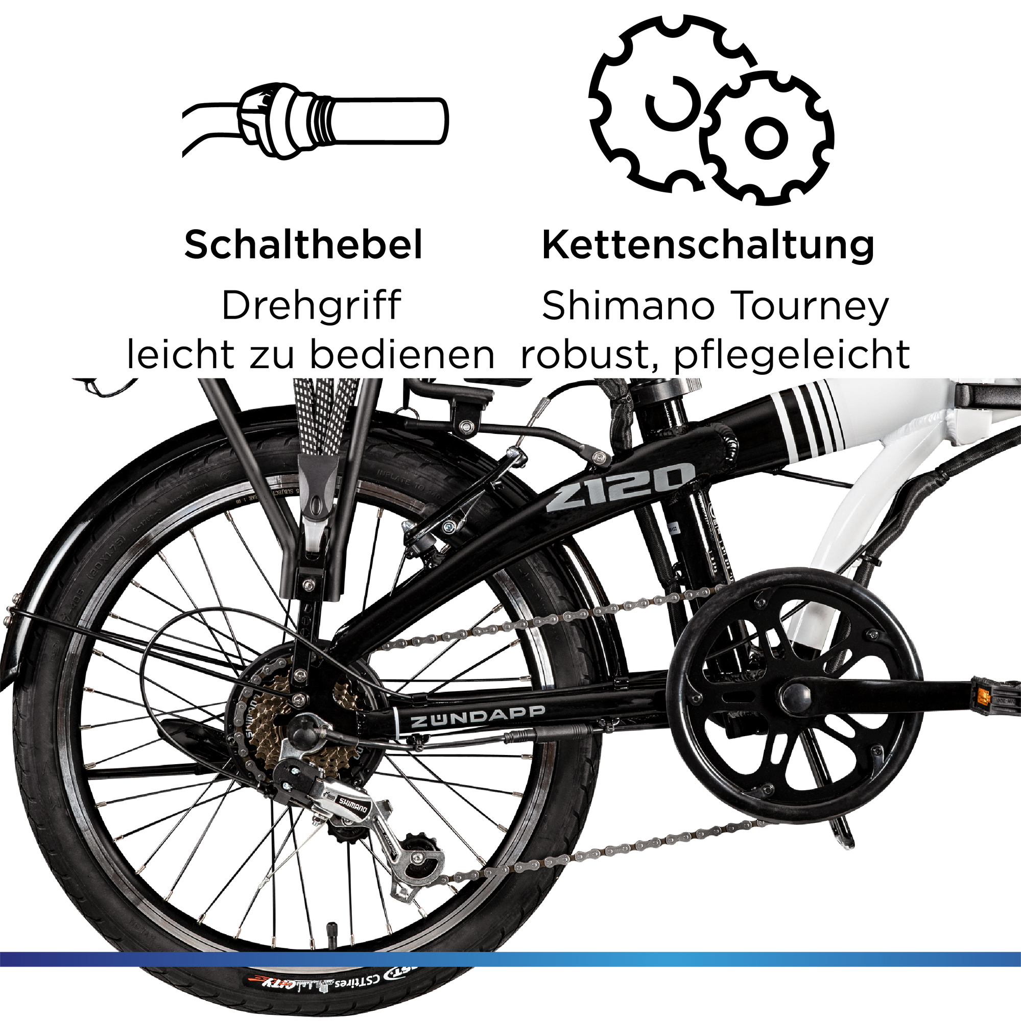 Zndapp Z120 20 Zoll E Bike Faltrad fr Damen Herren 150 - 185 cm E Klapprad  schwarz wei | pentagonsports.de