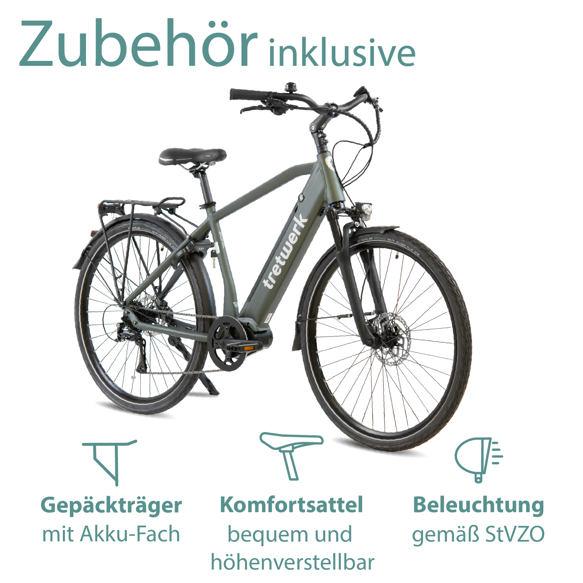 Tretwerk Sonic Pedelec 28 Zoll E Bike Trekkingrad 160 - 180 cm  Elektrofahrrad Trekking 8 Gnge Damen Herren Fahrrad | pentagonsports.de
